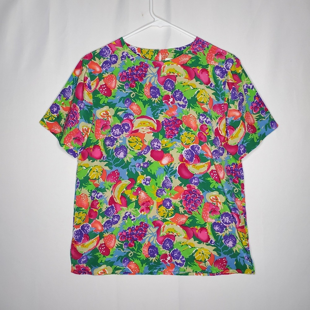 La Chine By Galinda Wang Fruit Blouse Women Multicolor Keyhole Short Sleeve